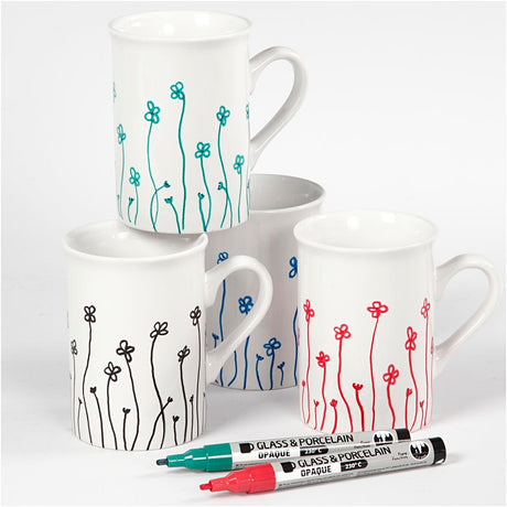 Firma Creativ https: www.cchobby.nl Markery szkło-porcelana-grubość linii-1-2-mm-półkryjąca-czarna-niebieska-zielona-czerwona-4-częściowa-1-pudełko