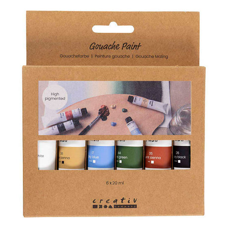 Farba gwaszowa firmy Creativ kolory naturalne - 6x20ml.