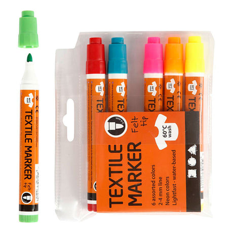 Firma Creativ https: www.cchobby.nl markery tekstylne-grubość linii-2-4-mm-neonowe-kolory-6-sztuka-1-pudełko
