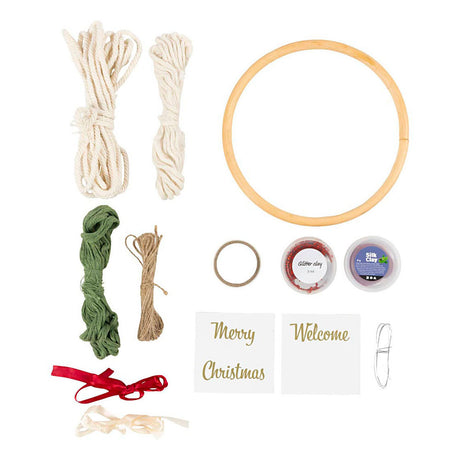 Firma Creativ https: www.cchobby.nl hobbyset-macrame-wieniec świąteczny-mch zielony-świąteczny czerwony-off-white-1-doos
