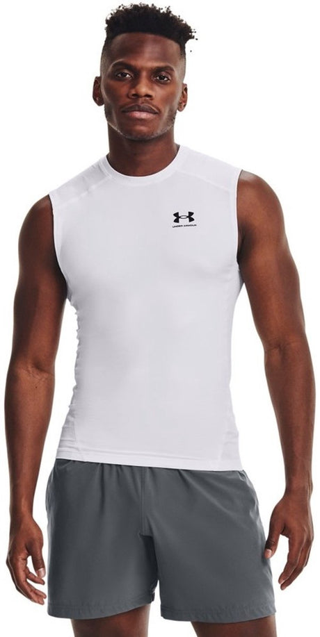 Męska koszulka sportowa Under Armour UA HG Armor Comp SL-WHT - biało - czarna
