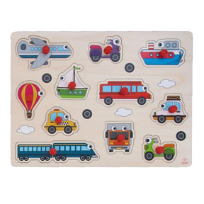 Drewniane puzzle Engelhart z pojazdami o wymiarach 30x23 cm