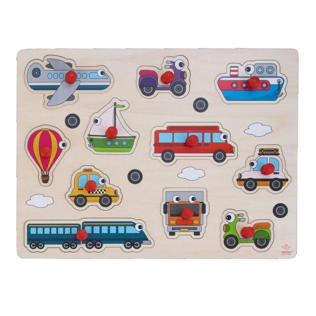 Drewniane puzzle Engelhart z pojazdami o wymiarach 30x23 cm
