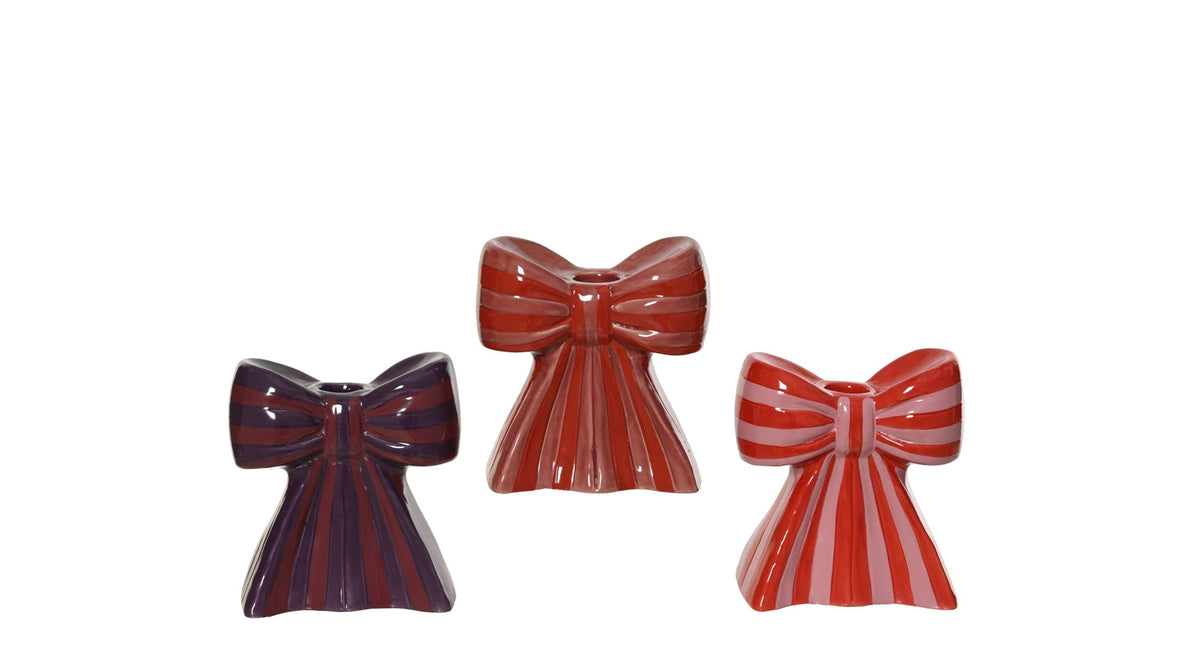 Kandelaar strik keramiek 3col assortie d11,5 h13cm