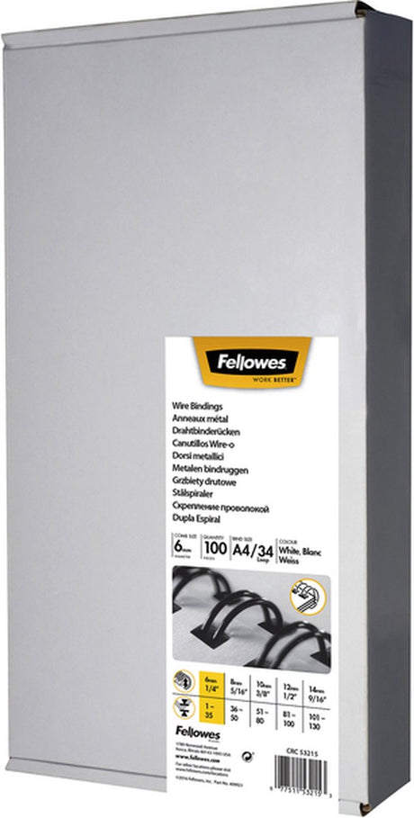 Grzebienie metalowe Fellowes 6 mm białe, 100 sztuk