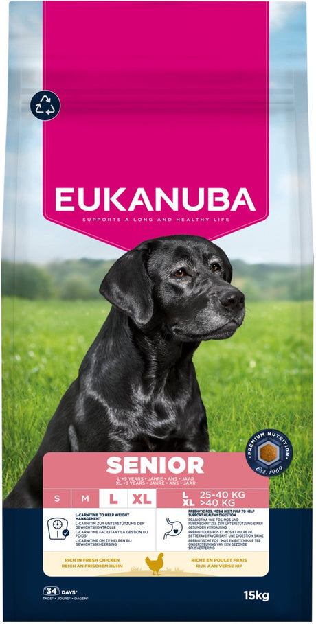 Eukanuba senior - sucha karma dla psów - kurczak - 15kg - rasy duże