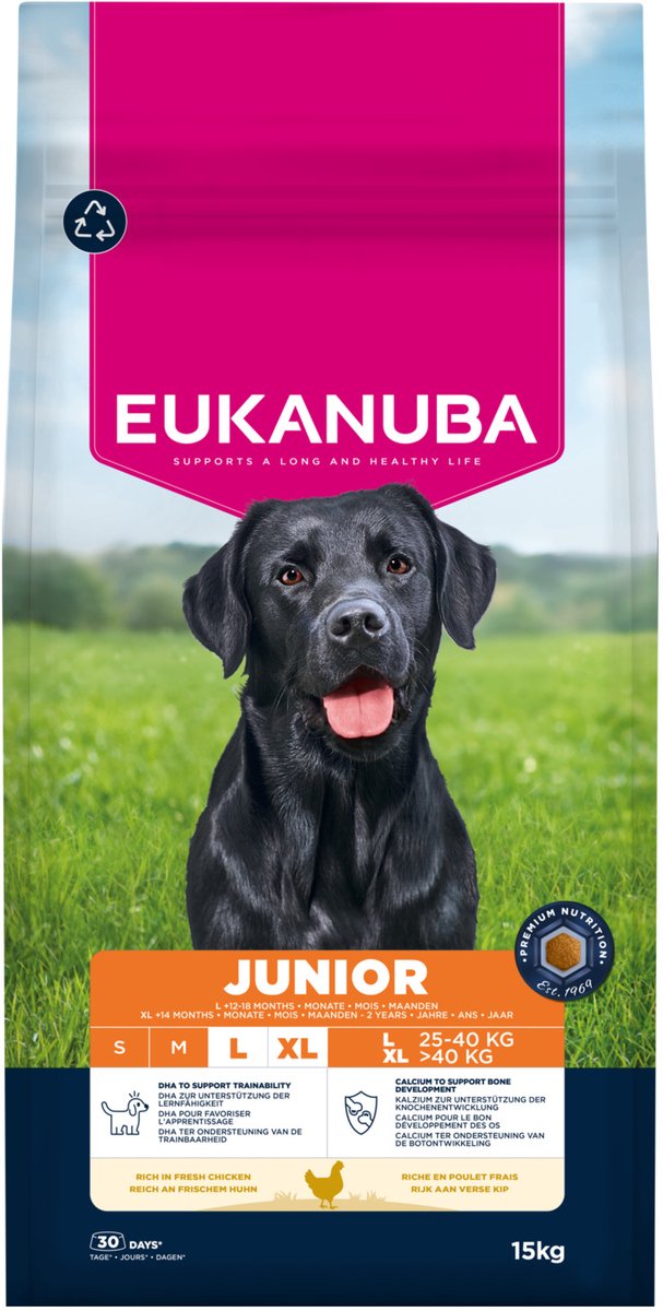 Eukanuba junior dużych ras - karma sucha - kurczak - 15kg
