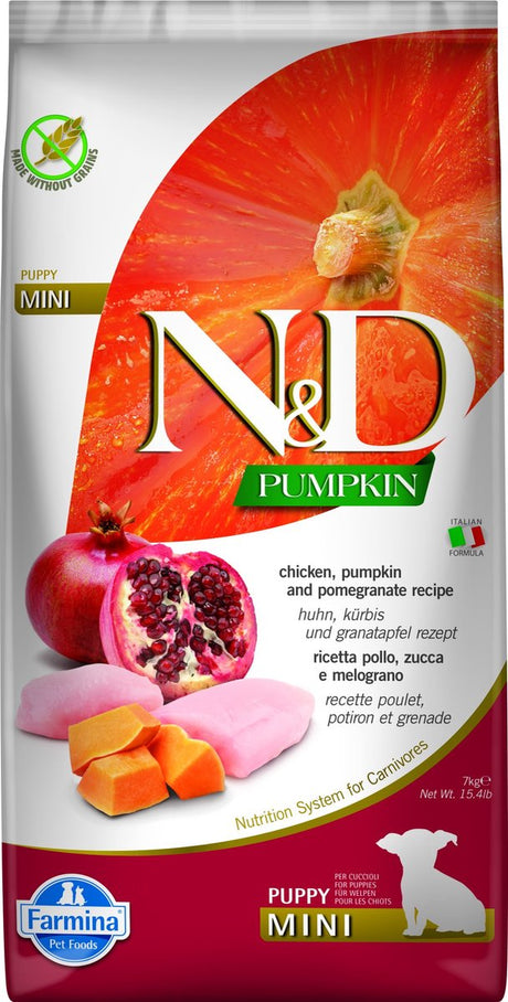N d farmina kurczak, dynia granat szczeniak mini - sucha karma dla psów - 7 kg