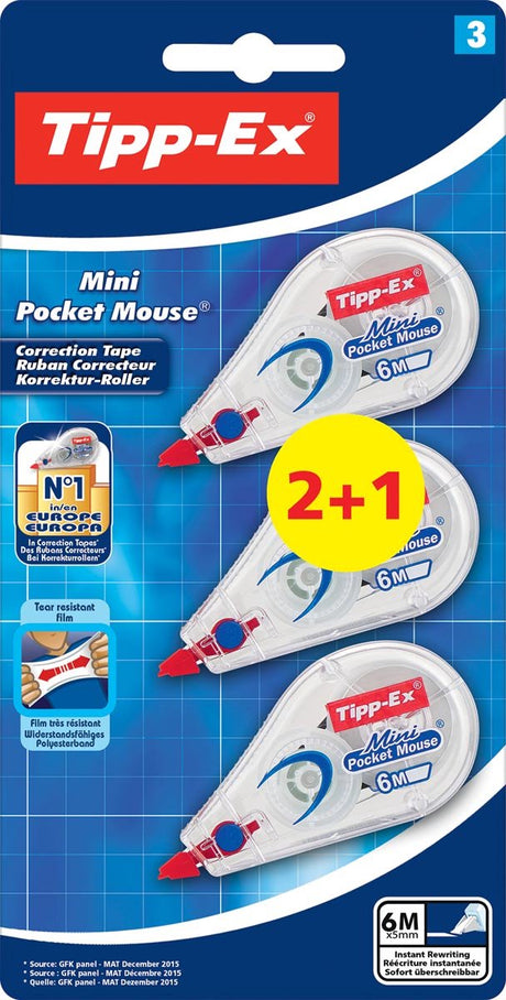 Tipp-ex - produkty korekcyjne - kieszonkowa mini myszka 5 mm 2+1 - nakładka ochronna - rozmiar mini