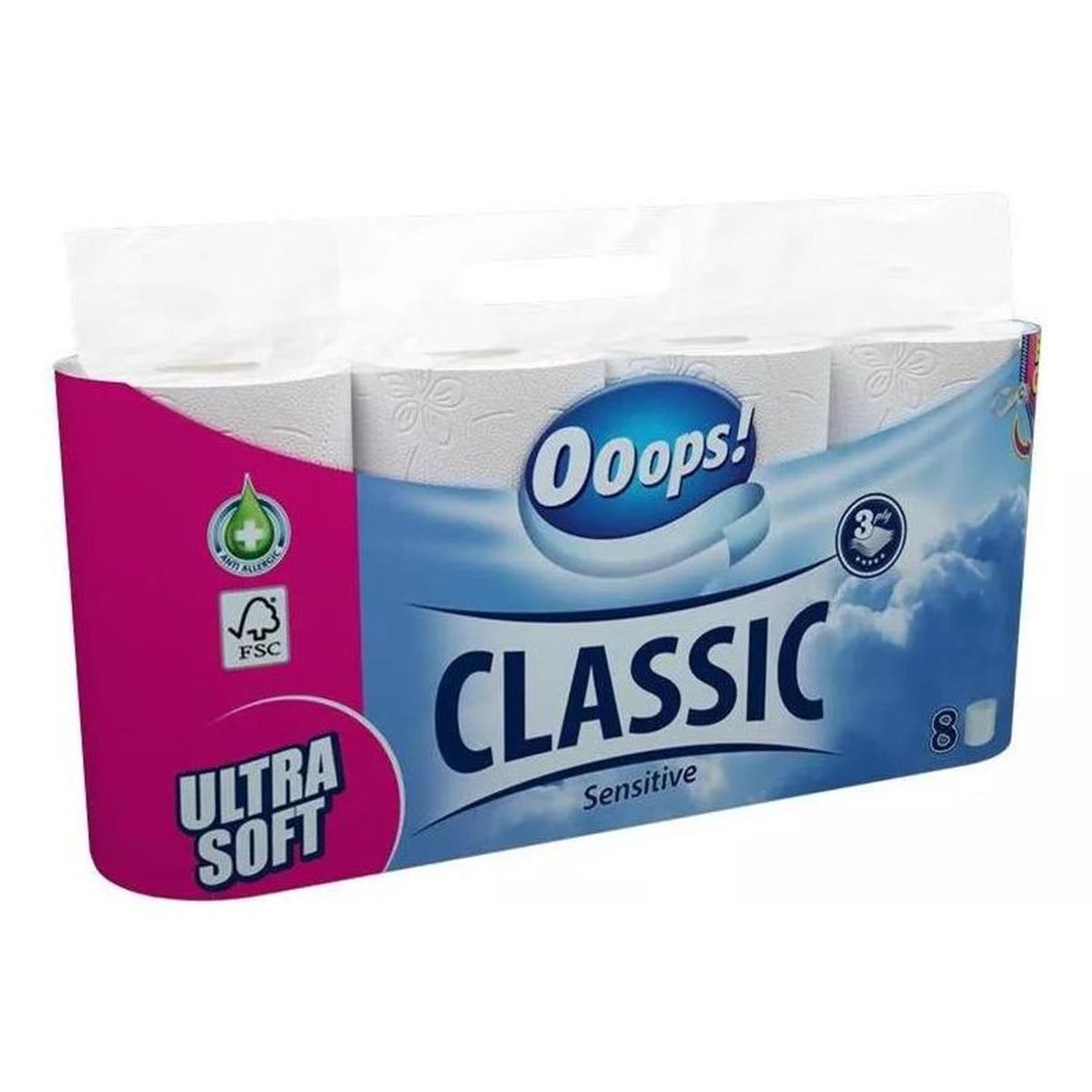 Ooops! Papier toaletowy sensitive pak, 8 rolek, 3 warstwy