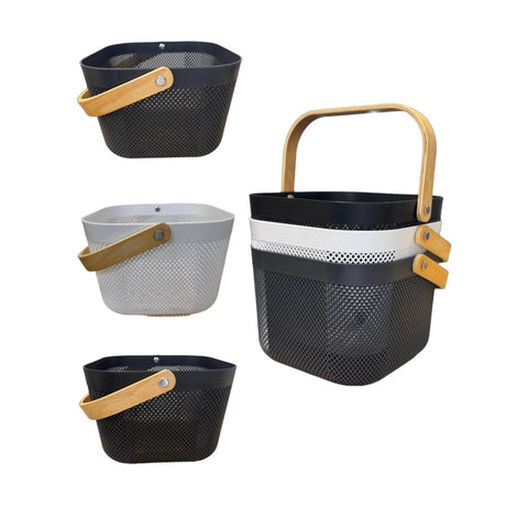 Plastikowy kosz z drewnianą rączką 24,5x24xw17,5cm