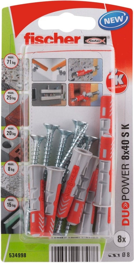 Zestaw wtyczek Fischer 534998 duopower 8 x 40 s k nv 40 mm 8 mm 1 zestaw(y)