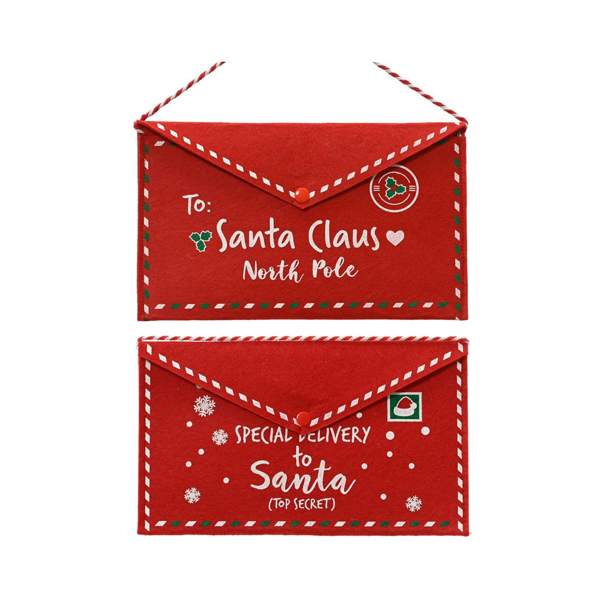 Decoris brief voor santa polyester vilt 17x26cm 2 assorti