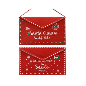 Decoris brief voor santa polyester vilt 17x26cm 2 assorti