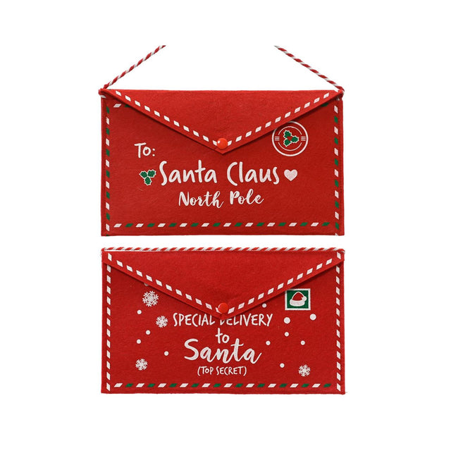 Decoris brief voor santa polyester vilt 17x26cm 2 assorti