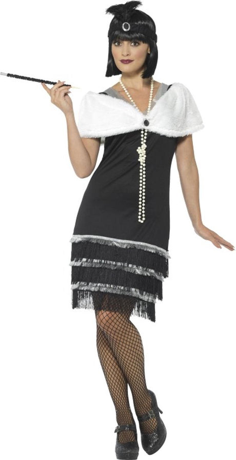 Czarna sukienka z klapami Smiffys z lat 20. XX w., rozmiar m