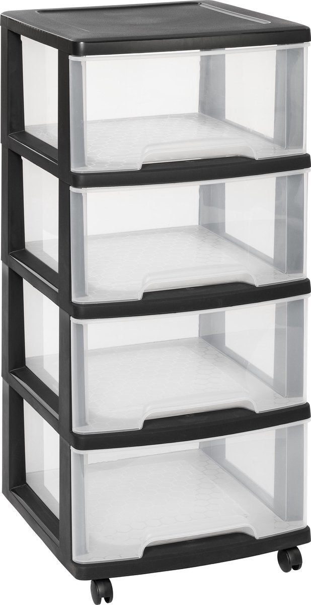 System szuflad Curver Essentials - 4x20 litrów - czarny - z kółkami