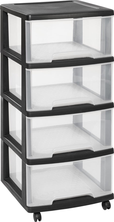 System szuflad Curver Essentials - 4x20 litrów - czarny - z kółkami