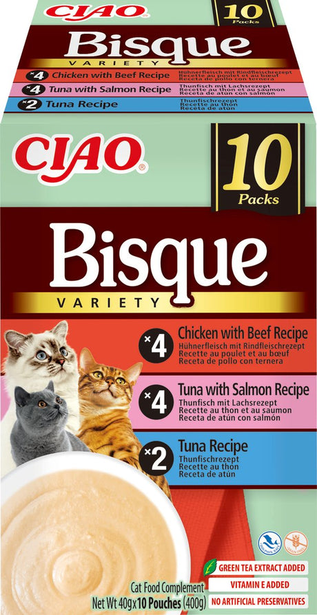 Inaba ciao bisque kattenvoer natvoer tonijn kip variëteiten maaltijdzakjes 10x40g