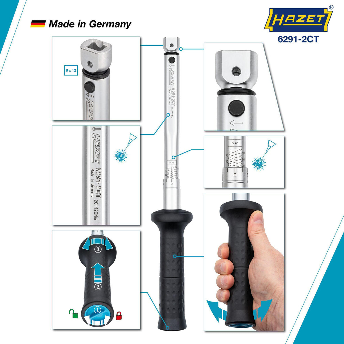 Klucz dynamometryczny Hazet 6291-2ct Klucz dynamometryczny 20-120nm