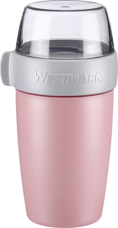 Pojemnik na lunch w kubku do musli Westmark, z 2 szczelnymi przegródkami: 200 ml + 500 ml, plastik, naturalny, wolny od BPA, różowo-szary przezroczysty, 52852260