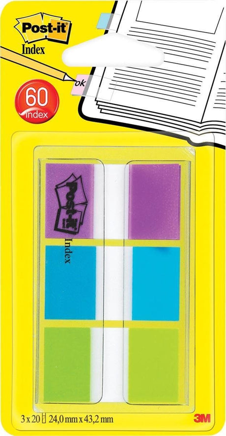 Post-it ® indeks standardowy, zestaw przenośny, fioletowy, niebieski, zielony, 24 x 43,2 mm, 20 zakładek kolorowych