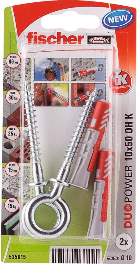 Fischer duopower - zatyczki uniwersalne - 10x50 mm - w zestawie haczyki z oczkami