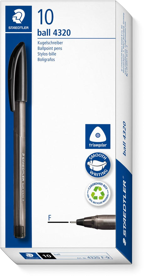Staedtler ball 4320 - trójkątny długopis - czarny - cienki - pudełko 10 sztuk