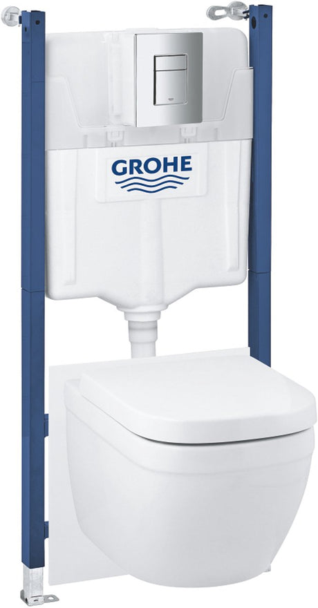 Zestaw toaletowy Grohe Solido 5 w 1 - zawierający ramę montażową Solido i Fresh - z euroceramiczną płytką spłukującą do toalety Cosmopolitan montowaną na ścianie (chrom)