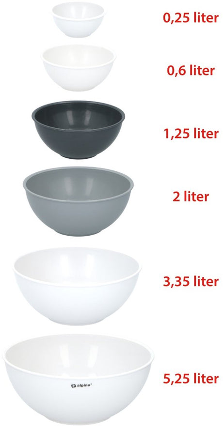 Alpina batter bowl - mixing bowls - set of 6 pieces - baking supplies - gray