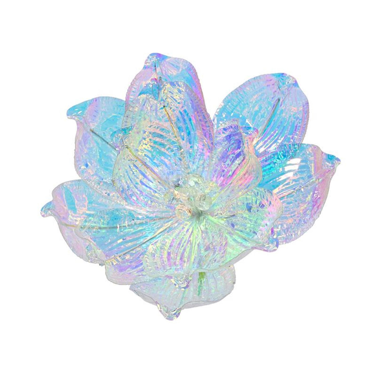 Decoris Świąteczny wisiorek kwiat magnolii na klipsie poliester opalizujący śr.13cm