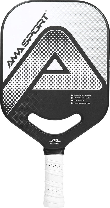 Wiosło Ama Sport Pickleball pp002-c1s srebrno-czarne – powierzchnia grafitowa – rdzeń 20 mm – aerodynamiczne gardło Air-Duraedge –