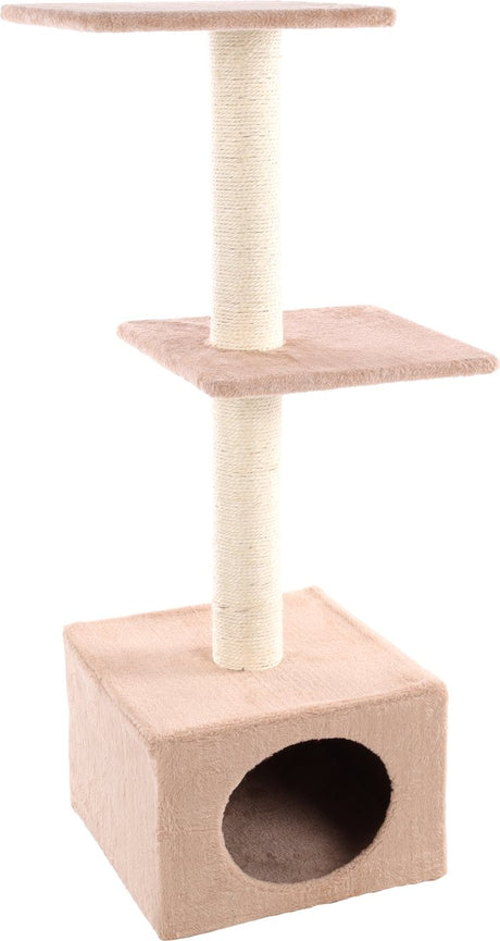 Drapak Flamingo – charbonel beżowy krem – 47 × 35 × 103 cm – drapak sizalowy – z leżącymi platformami Domek – dla kotów