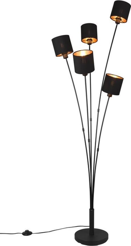 Rl live your light reality tommy – lampa podłogowa – czarna – wył. 5x e14 - włącznik nożny - wys. 163cm - odcienie czarnego złota