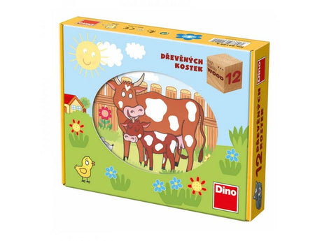 Puzzle Dinotoys - drewniane klocki Farma - 12 klocków