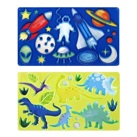 Szablon rysunku dinozaury, kosmos