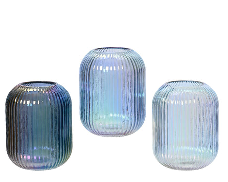Wazon Decoris szklany opalizujący nocny błękit jasnoniebieski srebrny śr. 12x15cm