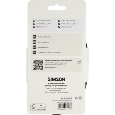 Zestaw linek przerzutek Simson Shimano Nexus 4 7 8 czarna stal nierdzewna