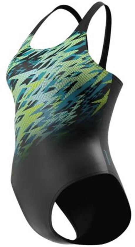 Speedo hyperboom placement muscleback dames - chloorbestendig sportbadpak dames - kleurvast badpak dames - zwempak dames met muscleback - zwart groen - 36