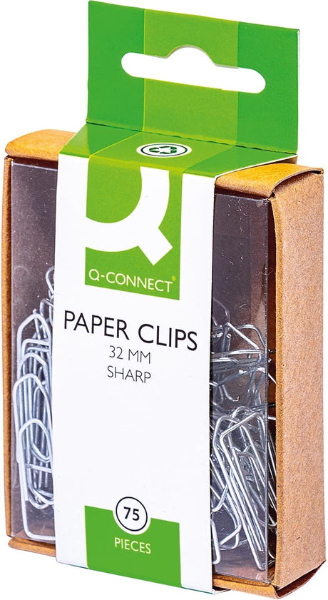 Zaciski do papieru Q-connect, 32 mm, opakowanie 75 sztuk, możliwość zawieszenia 10 sztuk