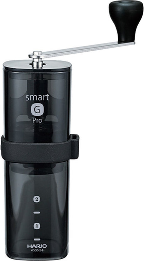 Hario - młynek do kawy smart g pro przezroczysty czarny (nowy model 2024) ręczny młynek do kawy, młynek ręczny