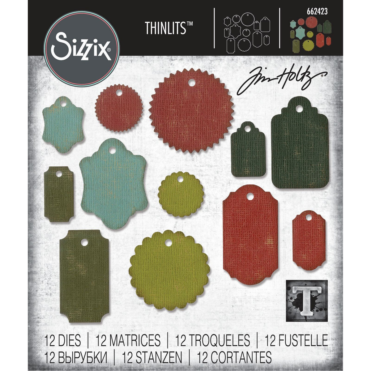 Sizzix • Zestaw wykrojników Tim Holtz Thinlits, zawieszki na prezenty 12szt