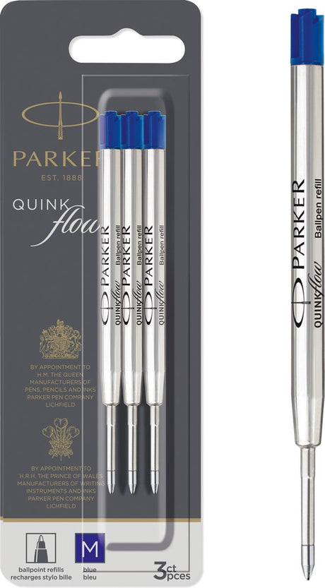 Wkład do długopisu Parker - średni punkt - niebieski tusz quinkflow - 3 sztuki