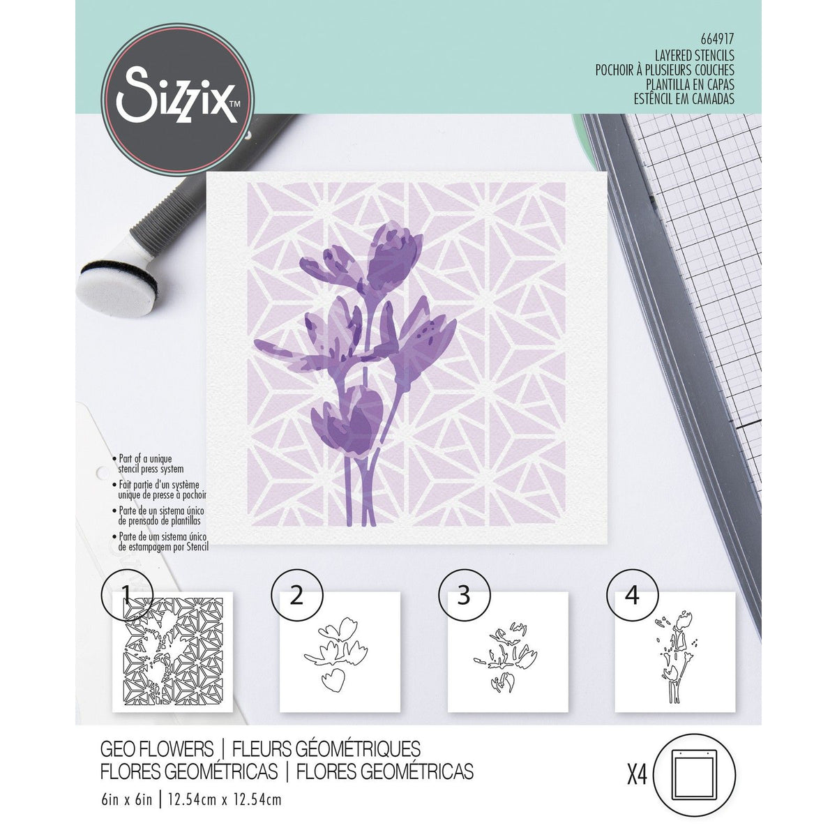 Sizzix • Szablony warstwowe geokwiaty 4 sztuki