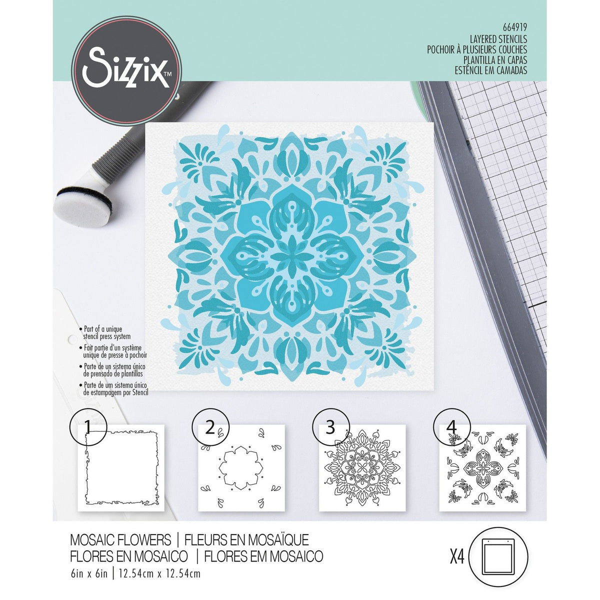 Sizzix • Szablony warstwowe mozaika kwiatowa 4 sztuki