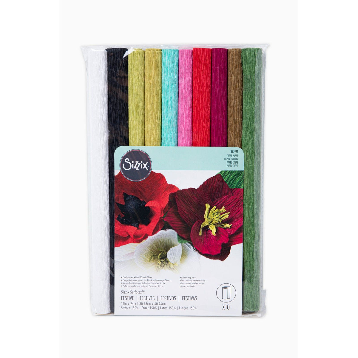 Sizzix • Papier krepowy Surfacez, 12x24 10 arkuszy świąteczny