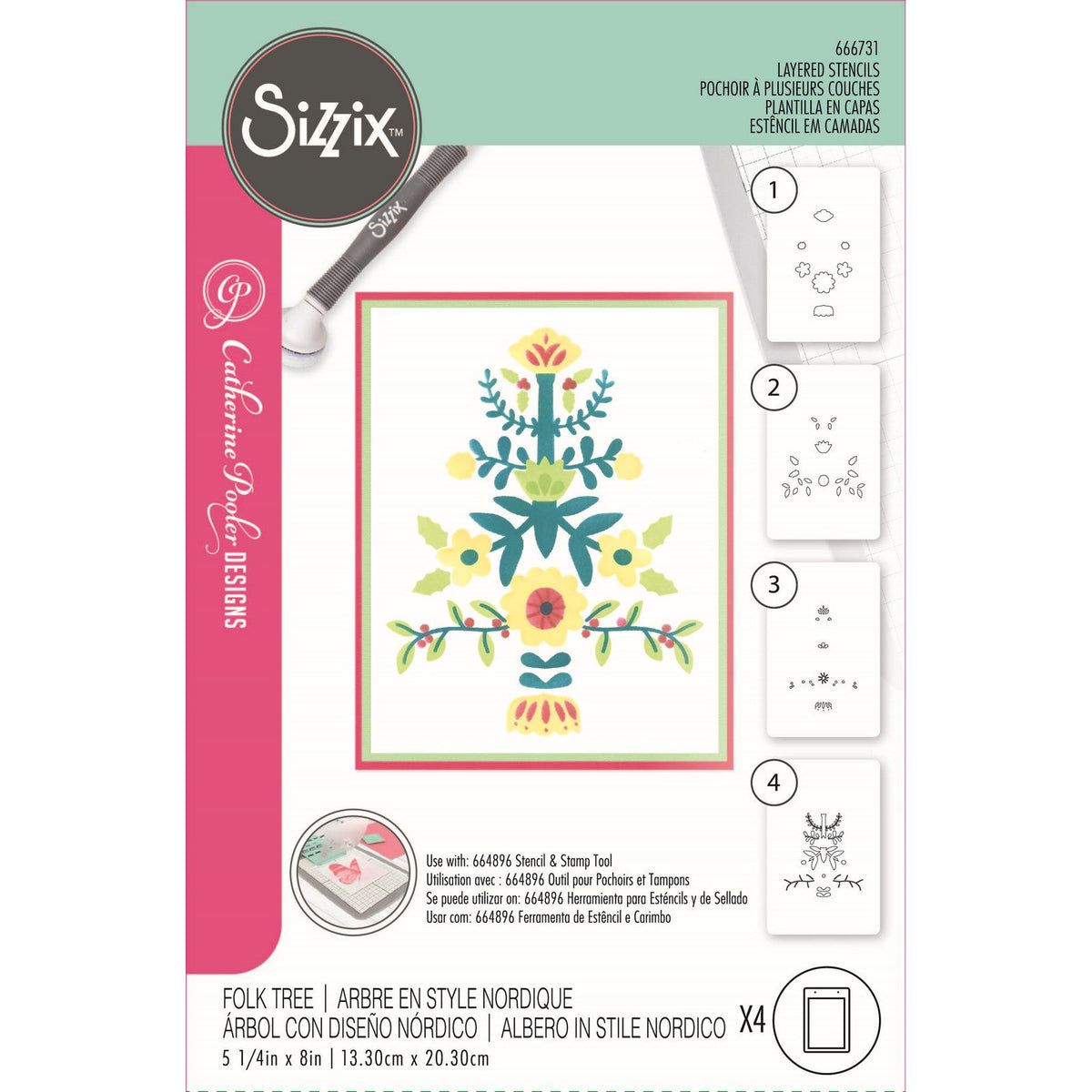 Sizzix • Szablony warstwowe a6 drzewo ludowe 4szt