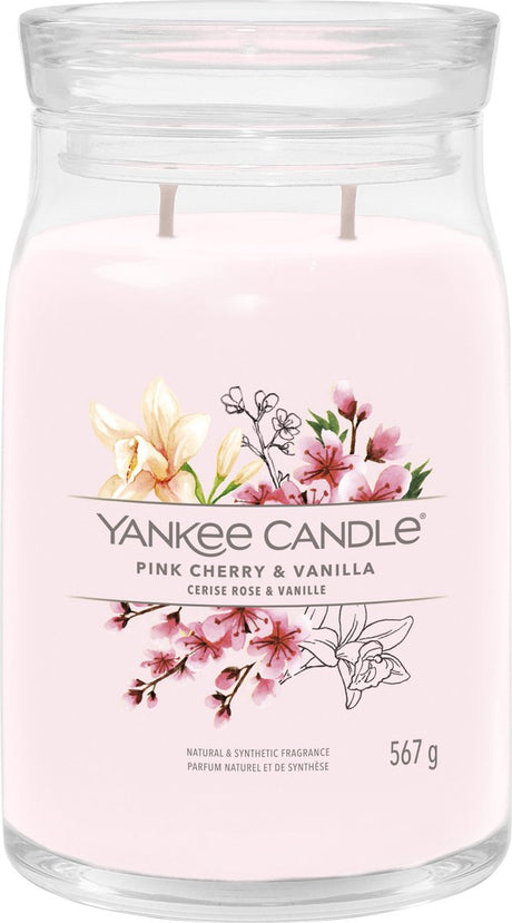 Yankee Candle - różowa wiśnia waniliowa świeca zapachowa w dużym słoiczku - 90 godzin palenia - dwa knoty