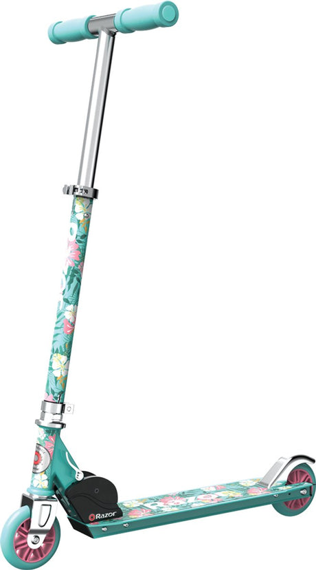 Razor edycja specjalna - hulajnoga - turkusowo-różowe kwiaty - składana - małe kółka 98 mm - dla dzieci - do 65 kg - od 5 lat