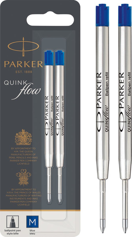 Wkłady do długopisów Parker | punkt średni | niebieski atrament Quinkflow | 2 szt